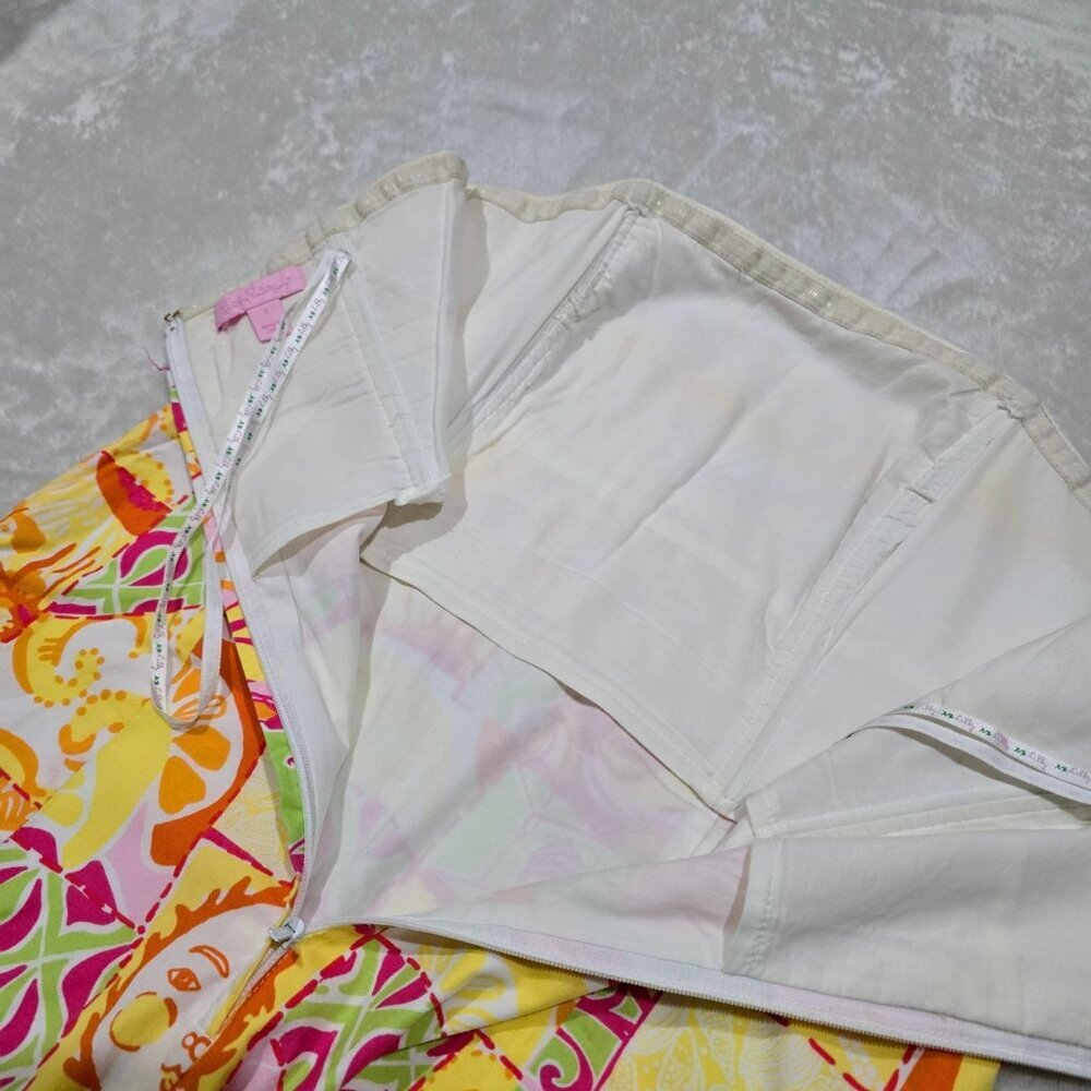 Lilly Pulitzer Strapless Patchwork Dress Pink Gre… - image 8